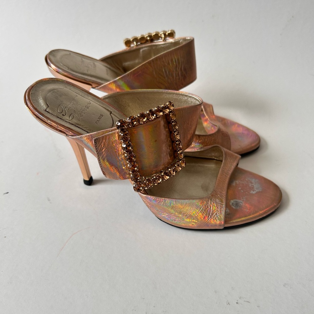 Roger Vivier Iridescent Pink Heels with Rhinestone Buckle